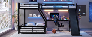 English Elm L-Shaped Triple Bunk Bed With Slide, Usb Ports, And Space-Saving Design For Kids & Teens, Black W1580S00277