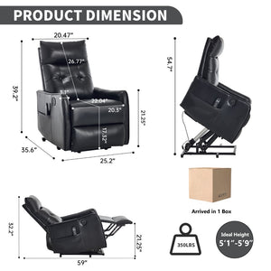 English Elm Black Pu Leather Power Lift Recliner with Massage Heat and Usb for Senior Living W1803P364102
