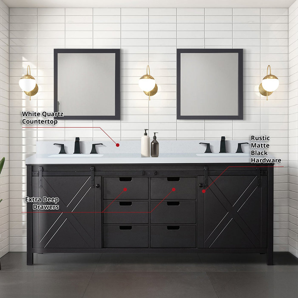 English Elm Brown Double Bath Vanity Set With Quartz Countertop, Matte Black Faucets, And Stylish Mirrors Included B2731S01076