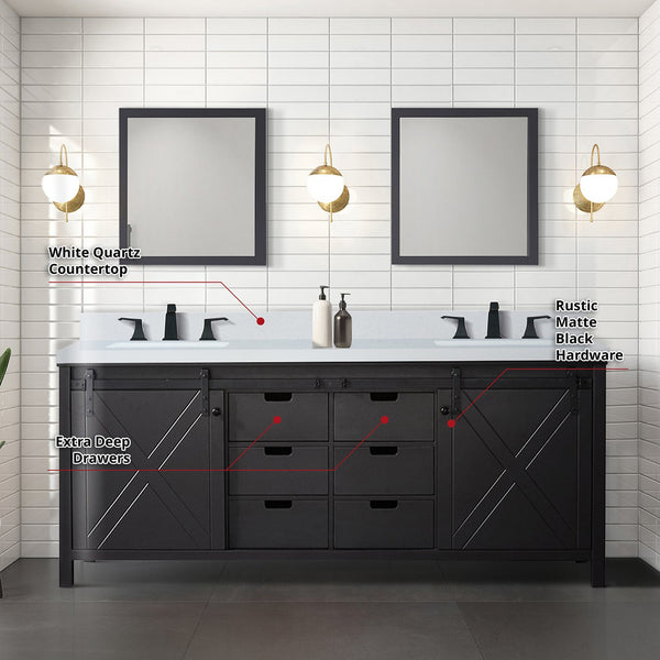 English Elm Brown Double Bath Vanity Set With Quartz Countertop, Matte Black Faucets, And Stylish Mirrors Included B2731S01076