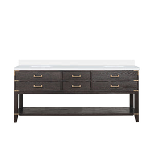 English Elm Brown Oak Double Bath Vanity 80" W X 22" D - Elegant Cultured Marble Top, Ample Storage & Style B2731P260330