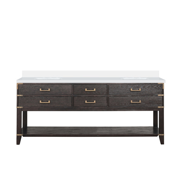 English Elm Brown Oak Double Bath Vanity 80" W X 22" D - Elegant Cultured Marble Top, Ample Storage & Style B2731P260330
