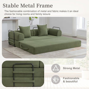 English Elm UNITED modular foldable sofa with metal frame, corduroy upholstery, side pocket & quick assembly convenience Green W1568P374077