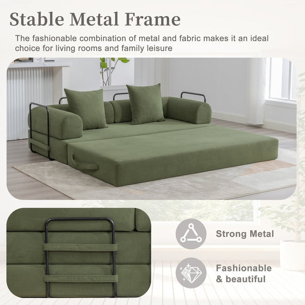 English Elm UNITED modular foldable sofa with metal frame, corduroy upholstery, side pocket & quick assembly convenience Green W1568P374077
