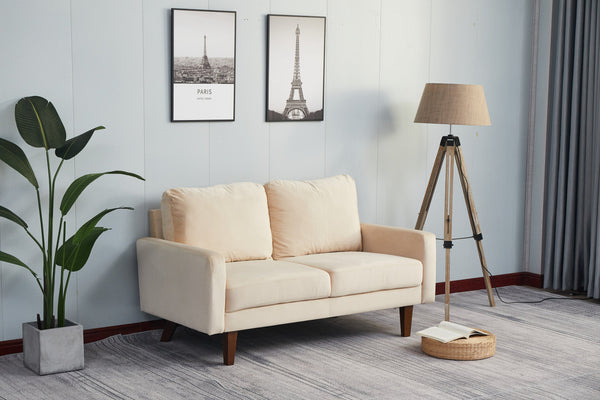 English Elm SOFA, Beige microfiber loveseat with high-density foam, solid wood frame, plush durable comfort 63" B205P249009