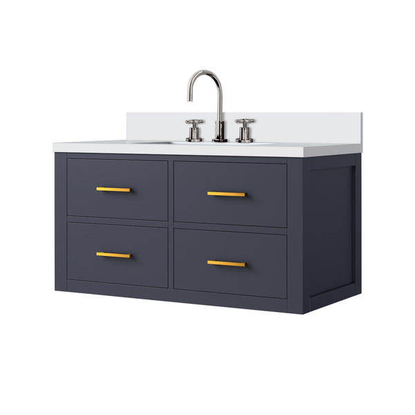 English Elm Blue Single-Sink Bath Vanity With Cultured Marble Top & Chrome Faucet - Stylish Storage Solution! B2731P257969