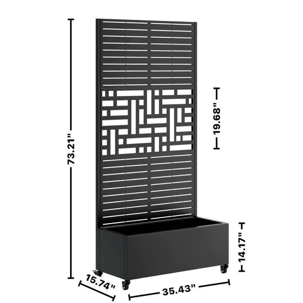 English Elm Metal Planter Box With Trellis & Privacy Screen – Versatile Raised Garden Bed On Wheels For Climbing Plants W347P399106