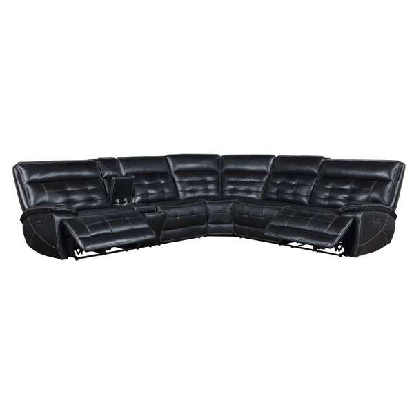 English Elm Hayden Top-grain Leather Power Reclining Sectional with Usb Charging Console B062S01732