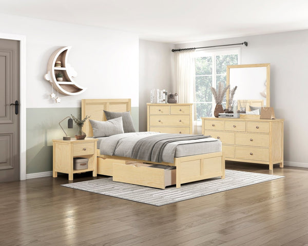 English Elm Contemporary Natural Pine Twin Bed Tall Headboard Slat Support Farmhouse Bedroom Frame B011S02460