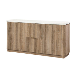 English Elm Donnie Natural Wood Storage Buffet with Marble-Look Top, Farmhouse Cabinet & Drawer Organizer - Rustic Elegance B201P405696