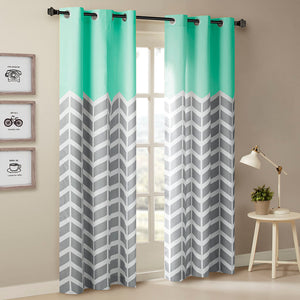 JLA Home Intelligent Design - Chevron Modern Chevron Room-Darkening Grommet Curtains — Bold Print, Noise Reduction, Easy Care Aqua ID40-555