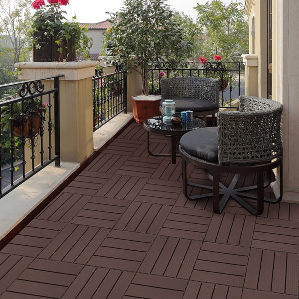 English Elm Plastic Interlocking Deck Tiles 44 Pack Snap Together Waterproof Patio Flooring W2882P204562