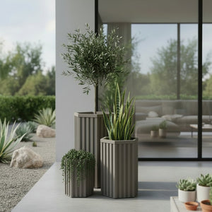 English Elm Hexagon Tall Column Planter Lightweight Aluminum Powder Coat Finish for Patio Entryway Brown Grey B2755P462192