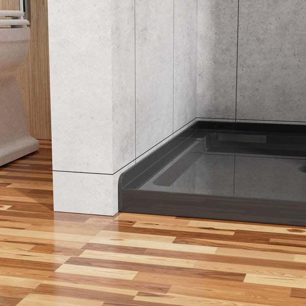 English Elm Goodyo 36"x36" Shower Base 3.5" High Anti-Slip Acrylic Center Drain Single Threshold Basin Black D163114243