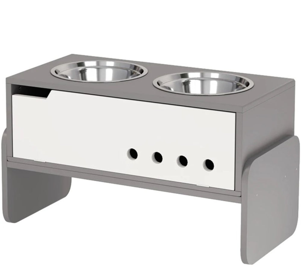 English Elm Dog Feeding Station with Adjustable Height Stainless Steel Bowls and Hidden Storage T3971P412263