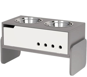 English Elm Dog Feeding Station with Adjustable Height Stainless Steel Bowls and Hidden Storage T3971P412263