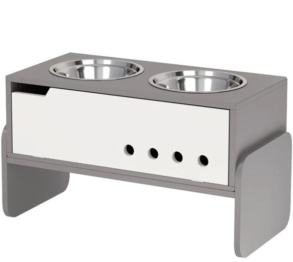English Elm Dog Feeding Station with Adjustable Height Stainless Steel Bowls and Hidden Storage T3971P412263
