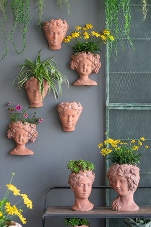 English Elm 8x4x9" Visage Head Bust Planter, Brown — Classical Wall-Mount Vase for Succulents & Flowers, Decorative W2078P201075