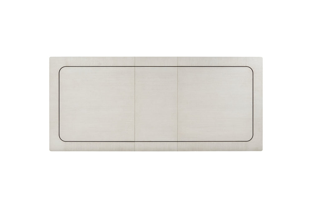 English Elm Expandable Leg Table Vanilla White Solid Wood & Brass Inlay — Mid‑Century Tapered Legs, Durable Spacious Top B2699P310415