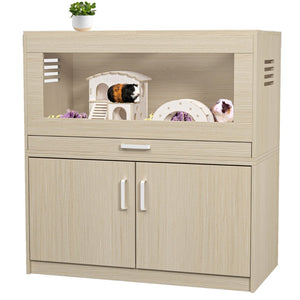 English Elm Guinea Pig Solid Wood Habitat with Acrylic View Panel and Built in Storage Cabinet W1850P168639
