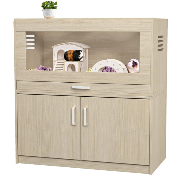 English Elm Guinea Pig Solid Wood Habitat with Acrylic View Panel and Built in Storage Cabinet W1850P168639