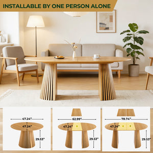 English Elm Extendable Mid-century Pedestal Dining Table Seats up to Ten with Tapered Metal Legs W3766S00001