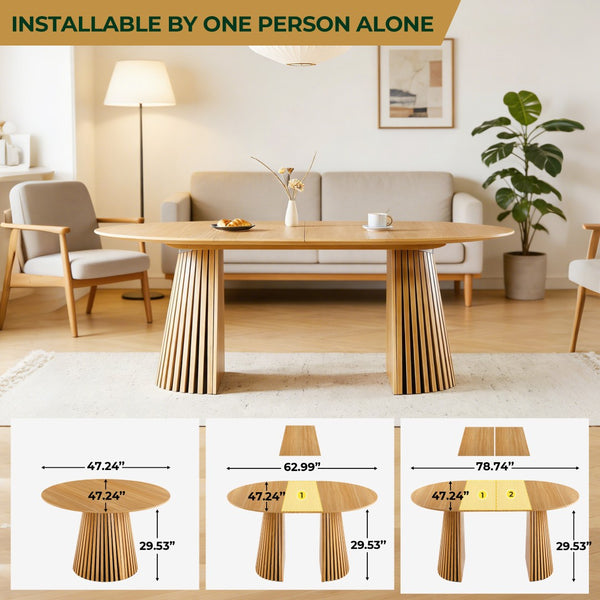 English Elm Extendable Mid-century Pedestal Dining Table Seats up to Ten with Tapered Metal Legs W3766S00001