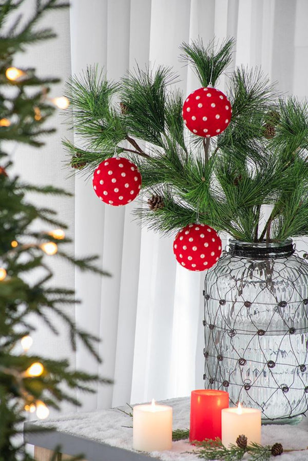 English Elm D3.9" Beaded Flocked Christmas Ball Ornaments Set of 6 Textured Holiday Tree Accents W2078P257513