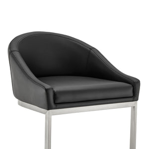 English Elm Ambrie Brushed Stainless 30" Bar Stool with Black Faux Leather, Cantilever Base, Durable 250lb Capacity B2736P354318