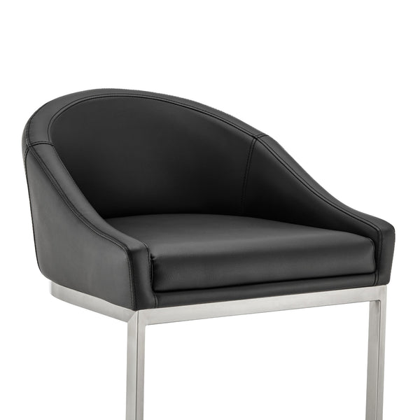 English Elm Ambrie Brushed Stainless 30" Bar Stool with Black Faux Leather, Cantilever Base, Durable 250lb Capacity B2736P354318