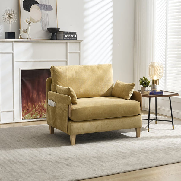 English Elm Foldable mid-century sleeper sofa bed recliner 3-in-1 convertible for small spaces with pillows and storage Mustard yellow W395P290559