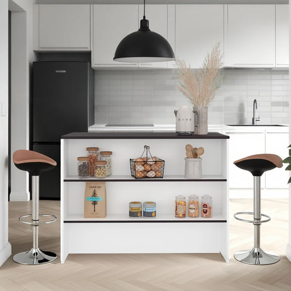 English Elm Freestaning Kitchen Island Counter Table with Open Shelves for Small Space Meal Prep B200S00463