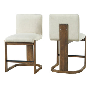 English Elm Modern Linen Upholstered Counter Stools Set of 2 with Rubberwood Legs for Kitchen Island Beige,Walnut N762P395711D