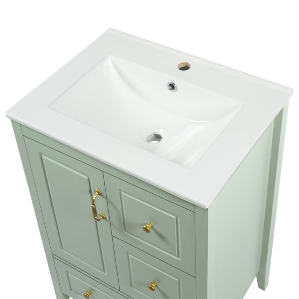 English Elm [video] 24 Inch Farmhouse Bathroom Vanity with Sink Pine Wood Mdf Soft Close Storage N759P415299G