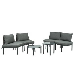 English Elm TOPMAX 6-Piece Modular Patio Sofa Set with 2 High-Low Coffee Tables, PE Wicker, Tempered Glass, Cushioned Comfort and Versatile Outdoor Configuration Gray SP100028AAE