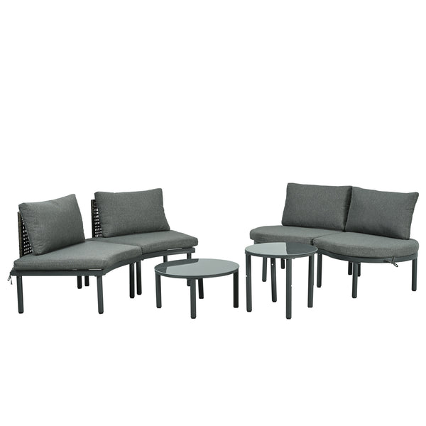 English Elm TOPMAX 6-Piece Modular Patio Sofa Set with 2 High-Low Coffee Tables, PE Wicker, Tempered Glass, Cushioned Comfort and Versatile Outdoor Configuration Gray SP100028AAE