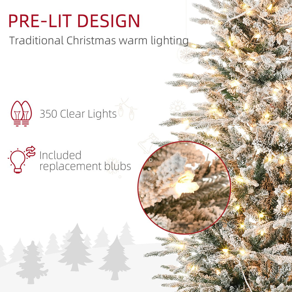 English Elm Homcom 7.5Ft Prelit Snow Flocked Christmas Tree With 350 Warm Lights & Auto Open Design For Easy Setup W2225P249631