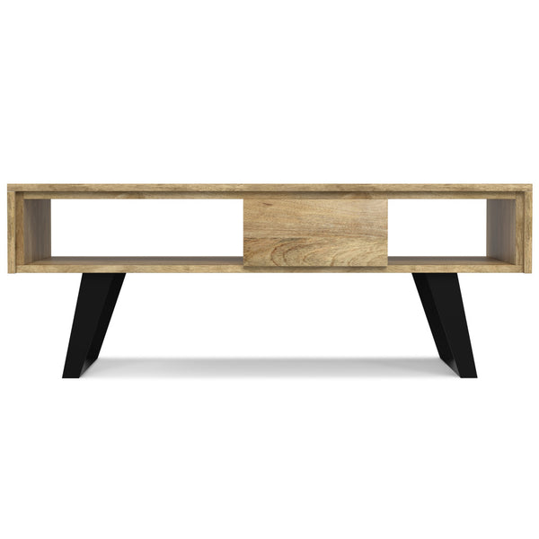 English Elm Lowry Natural Mango Wood Coffee Table with Drawers & Open Storage, Industrial Metal Legs, 48" Wide B136P203463