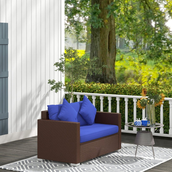 English Elm Outsunny Stylish 2-Seat Wicker Loveseat With Cushions & Throw Pillows For Outdoor Comfort & Durability W2225P217677-GIGA