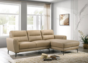 English Elm Top Top Grain Leather 2-Piece Sectional Sofa with Right-Facing Chaise, Tight-Back Stitching, Luxurious Upholstery taupe 60.9 L x 37.5 W x 30 H B011S01485