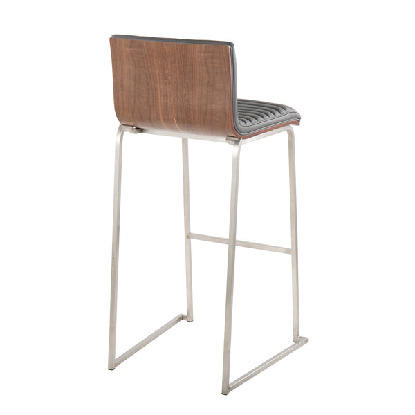 English Elm Mason Mara 30" Barstool Set Of 2 - Contemporary Stainless Steel, Walnut Wood & Grey Faux Leather B202P222252