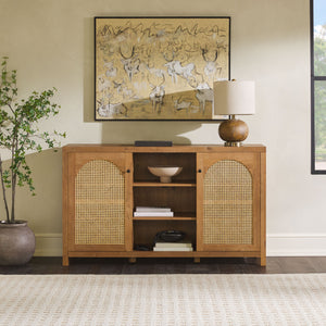 58" 4-Door Sideboard w/ Arched Rattan Panels English Oak SAHD5DEO Walker Edison