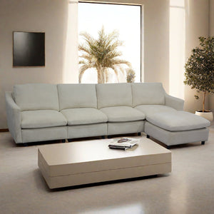 English Elm 4-Seater Modular Cloud Sofa in Beige Fabric with Ottoman, Memory Foam Comfort, Pockets & Pillows W1183S00011