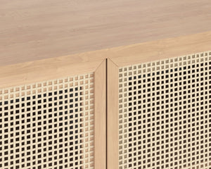 Sunpan AVIDA Handcrafted Compact Sideboard - Black Rustic Oak & Natural Rattan for Modern Storage Solutions 110947