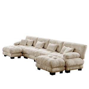 English Elm Free Modular U-Shaped Sectional Sofa With 2 Ottomans – Cozy Light Coffee Chenille 4-Seater Couch W714S01033