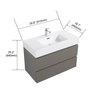 English Elm Alice 36" Gray Wall-Mounted Bathroom Vanity With Pre-Assembled Sink, Stylish Storage & Minimalist Design W1865S00006