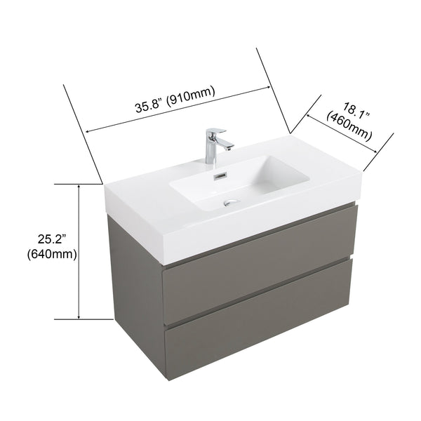 English Elm Alice 36" Gray Wall-Mounted Bathroom Vanity With Pre-Assembled Sink, Stylish Storage & Minimalist Design W1865S00006