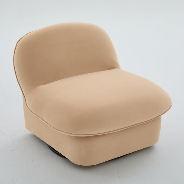 English Elm Swivel Accent Chair Plush Velvet Pumpkin Barrel Silhouette with 360 Degree Metal Base Khaki W3244P392748