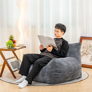 English Elm Bean Bag Lounge Chair Oversized Corduroy Shredded Foam Armrest Adult Floor Sofa Gray W2510P237806
