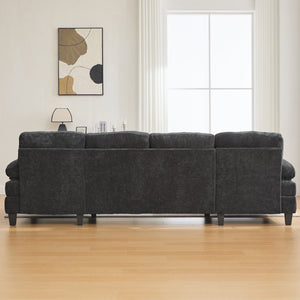 English Elm U-shaped Chenille Sectional Sofa with Dual Chaise Lounges, Tufted Back, Storage Pockets & Pillows Black N719S002040B